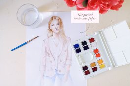 Fashion illustration on hot pressed watercolor paper